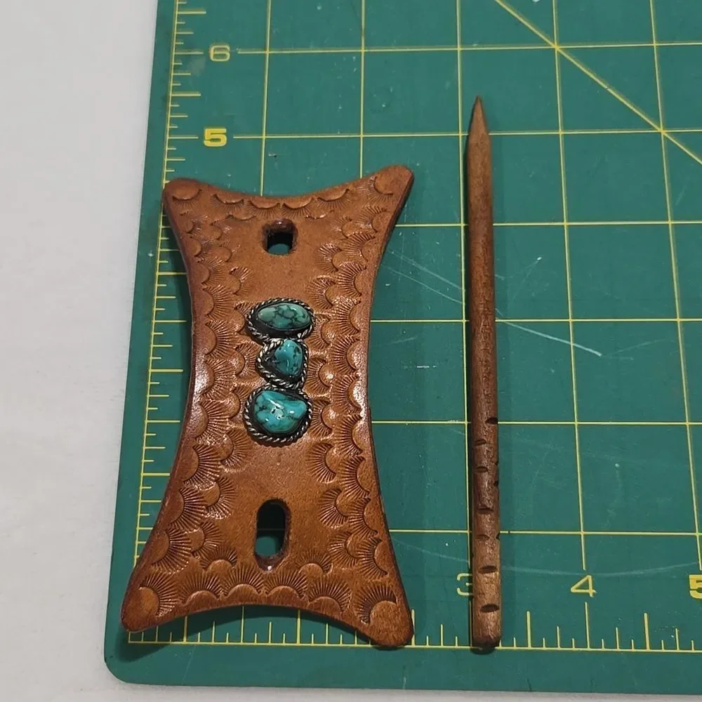Leather Hair Barrette with Turquoise Stones